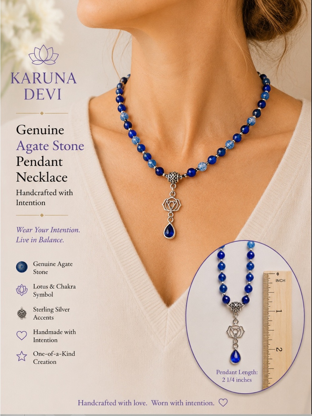 Blue Crackle Agate Genuine Stone Meditation 🧘‍♀️ Necklace